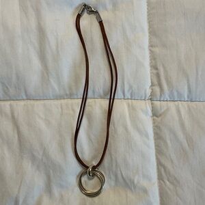 Silpada Brown Leather Necklace with Silver Rings